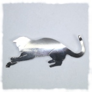 Silver playing cat brooch